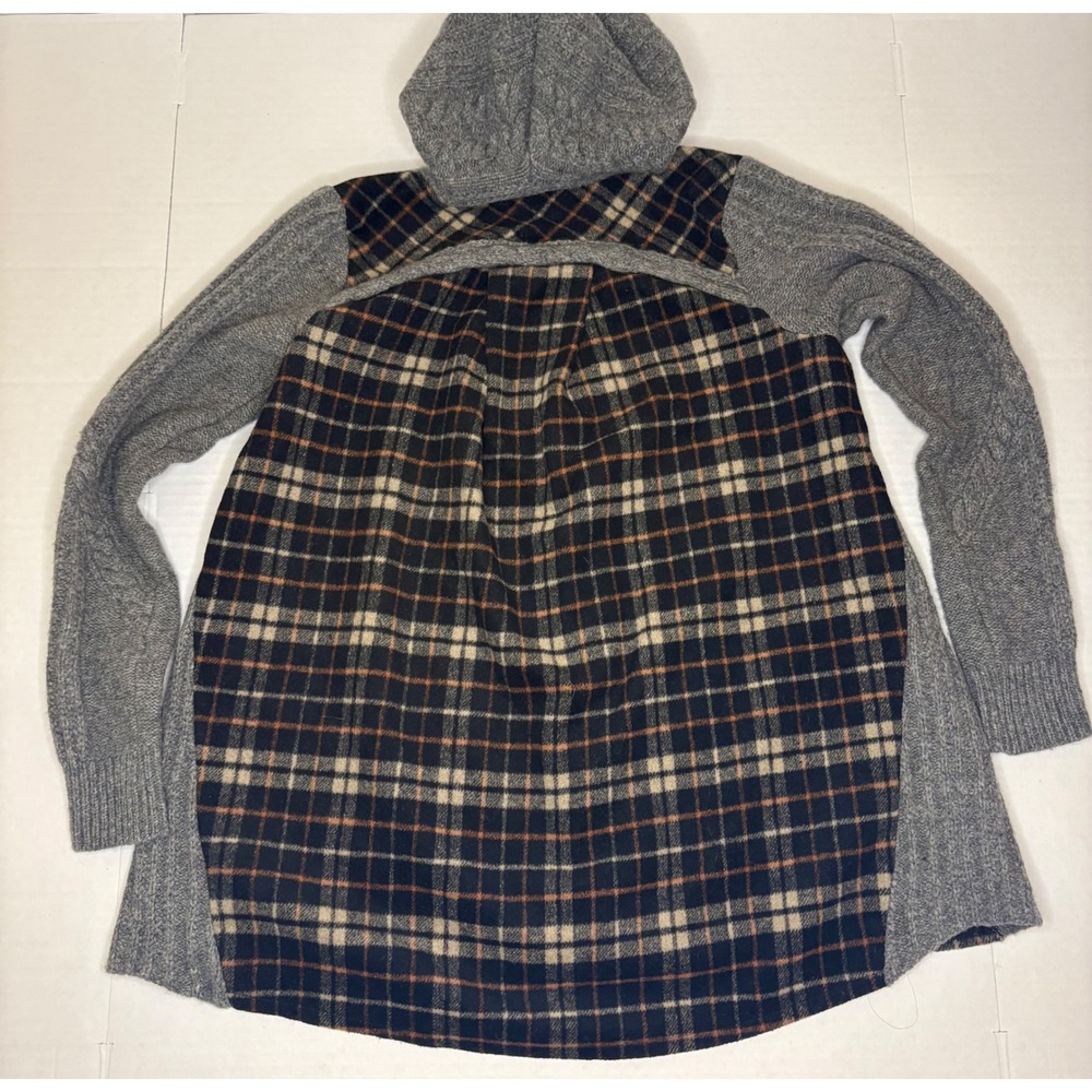 Anthropologie Moth Derry Plaid Cable Knit Hooded Sweater Jacket Gorpcore Boho - Picture 2 of 8